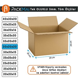 30x20x20 Cm Koli-kutu | 10 ADET | Hafif Eşya Kolisi Tek Oluklu 3mm Karton Kutu