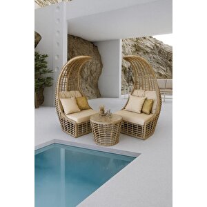 Seashell Rattan Bahçe Takımı 2 Koltuk + Sehpa