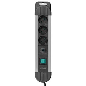 Swapp Spgks03 1.5m 3g1.5mm2 900 Joule 3-lü Akım Kor. Gri Priz Çoklayıcı