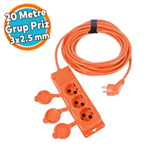 Uzatma Kablosu Monofaze Cca 3x2.5 Mm Çoğaltıcı Seyyar Topraklı Kapaklı 3'lü Grup Priz Fiş 20 Metre