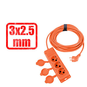 Uzatma Kablosu Monofaze Cca 3x2.5 Mm Çoğaltıcı Seyyar Topraklı Kapaklı 3'lü Grup Priz Fiş 20 Metre