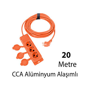 Uzatma Kablosu Monofaze Cca 3x2.5 Mm Çoğaltıcı Seyyar Topraklı Kapaklı 3'lü Grup Priz Fiş 20 Metre