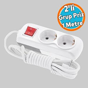 Anahtarlı Grup Priz Fiş Çoğaltıcı 1 Metre Topraklı Düğmeli Çoklu Kablolu 2'li Asmalı Uzatma