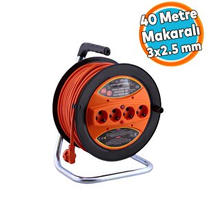 Seyyar Makaralı Cca Uzatma Kablosu 3x2.5 Mm 40 Metre Termal Sigortalı Plastik 4 Prizli Monofaze