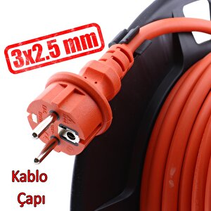 Seyyar Plastik Makaralı Monofaze Uzatma Kablosu 3x2.5 Mm 20 Metre Cca Alüminyum Alaşım Kablo 4 Priz