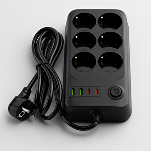 Akım Korumalı Topraklı Golyat Grup Şarj Fiş Priz 6 Prizli 4 Usb Girişli 2 Metre Uzatma Kablosu