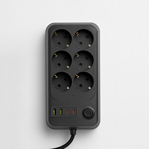Akım Korumalı Topraklı Golyat Grup Şarj Fiş Priz 6 Prizli 4 Usb Girişli 2 Metre Uzatma Kablosu