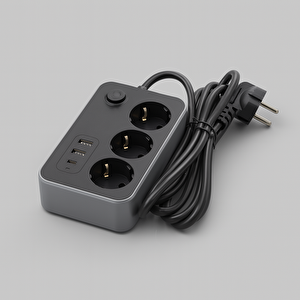 Çocuk Akım Korumalı Topraklı Golyat Grup Şarj Fiş Priz 3 Prizli 3 Usb Girişli 2 Metre Uzatma Kablosu