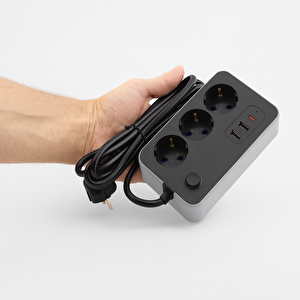 Çocuk Akım Korumalı Topraklı Golyat Grup Şarj Fiş Priz 3 Prizli 3 Usb Girişli 2 Metre Uzatma Kablosu