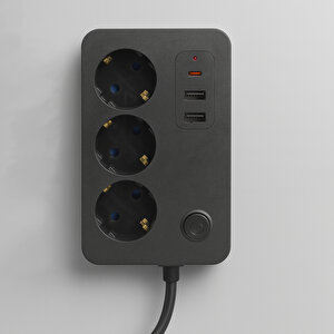 Çocuk Akım Korumalı Topraklı Golyat Grup Şarj Fiş Priz 3 Prizli 3 Usb Girişli 2 Metre Uzatma Kablosu