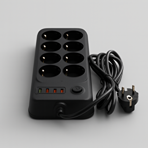 Akım Korumalı Topraklı Golyat Grup Şarj Fiş Priz 8 Prizli 4 Usb Girişli 2 Metre Uzatma Kablosu