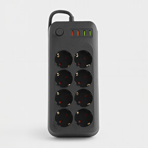 Akım Korumalı Topraklı Golyat Grup Şarj Fiş Priz 8 Prizli 4 Usb Girişli 2 Metre Uzatma Kablosu