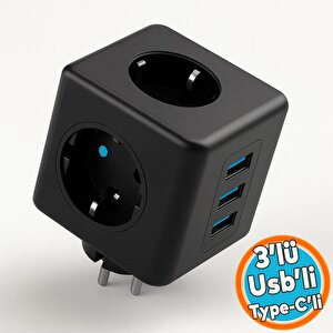 Çocuk Termal Kısa Devre Akım Korumalı 3 Prizli 2 Usb + 1 Type-c Topraklı Golyat Grup Şarj Fiş Priz