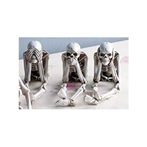 Dekoratif Üçlü Oturan İskelet Biblo Seti Görmedim,duymadım,bilmiyorum Temalı Esnek Ayaklı, Polyester Gotik Figür