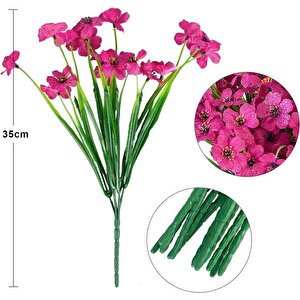12li Set Yapay Çiçek Sazlı Mine Fuşya Renk 5 Dallı 33cm