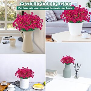 12li Set Yapay Çiçek Sazlı Mine Fuşya Renk 5 Dallı 33cm