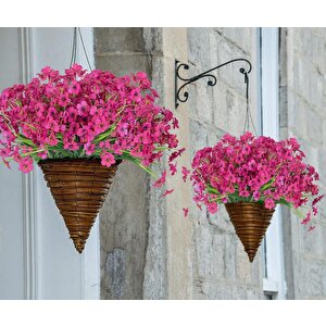 12li Set Yapay Çiçek Sazlı Mine Fuşya Renk 5 Dallı 33cm