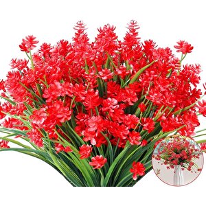 6lı Set Yapay Çiçek Sazlı Lotus Kırmızı Renk 7 Dal Plastik  30cm