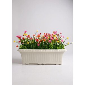 Yapay Çiçek Renkli Mini Lotus Çiçekli Krem Küpeşte Askılı Balkon Çiçeği Balkon Saksısı