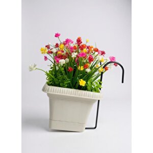 Yapay Çiçek Renkli Mini Lotus Çiçekli Krem Küpeşte Askılı Balkon Çiçeği Balkon Saksısı