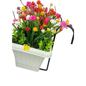 Yapay Çiçek Renkli Mini Lotus Çiçekli Krem Küpeşte Askılı Balkon Çiçeği Balkon Saksısı