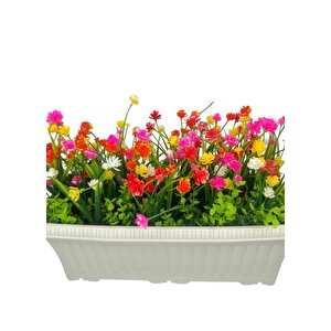 Yapay Çiçek Renkli Mini Lotus Çiçekli Krem Küpeşte Askılı Balkon Çiçeği Balkon Saksısı