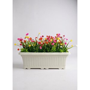 Yapay Çiçek Renkli Mini Lotus Çiçekli Krem Küpeşte Askılı Balkon Çiçeği Balkon Saksısı