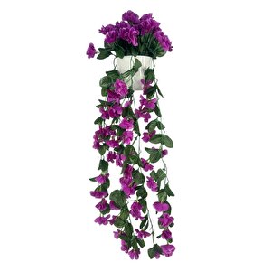 Yapay Çiçek Sarkan Lila Menekşe Krem Rengi Saksıda 4 Sarkan Dallı 70cm