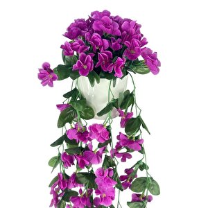 Yapay Çiçek Sarkan Lila Menekşe Krem Rengi Saksıda 4 Sarkan Dallı 70cm