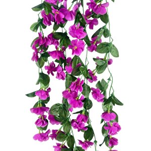 Yapay Çiçek Sarkan Lila Menekşe Krem Rengi Saksıda 4 Sarkan Dallı 70cm