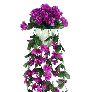 Yapay Çiçek Sarkan Lila Menekşe Krem Rengi Saksıda 4 Sarkan Dallı 70cm