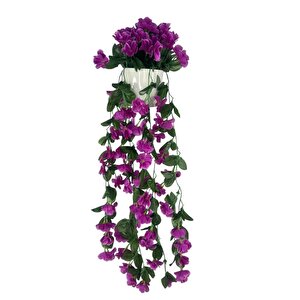 Yapay Çiçek Sarkan Lila Menekşe Krem Rengi Saksıda 4 Sarkan Dallı 70cm