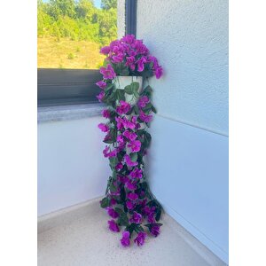 Yapay Çiçek Sarkan Lila Menekşe Krem Rengi Saksıda 4 Sarkan Dallı 70cm