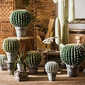 Yapay Çiçek Echinocactus Grusonii Altın Fıçı Kaktüs  35*35cm Cactüs  Sk4011