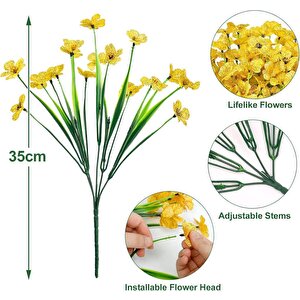 12li Set Yapay Çiçek Sazlı Mine Sarı Renk 5 Dallı 33cm