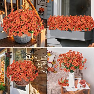 6lı Set Yapay Çiçek Sazlı Mine Turuncu Renk 5 Dallı 33cm