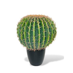Yapay Çiçek Echinocactus Grusonii Altın Fıçı Kaktüs Siyah Saksıda 50*35cm Cactüs  Sk4011s