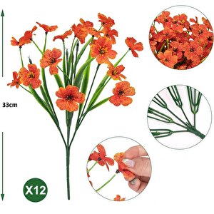 12li Set Yapay Çiçek Sazlı Mine Turuncu Renk 5 Dallı 33cm