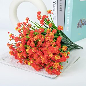 6lı Set Yapay Çiçek Sazlı Lotus Turuncu Renk 7 Dal Plastik  30cm