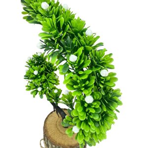 Yapay Çiçek Beyaz Çiçekli Bonsai Ağacı Dekoratif Kütük Saksıda Yapay Ağaç Bonzai Hilal Model