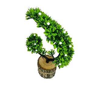Yapay Çiçek Beyaz Çiçekli Bonsai Ağacı Dekoratif Kütük Saksıda Yapay Ağaç Bonzai Hilal Model