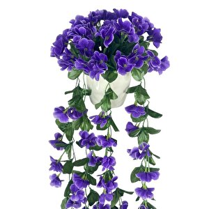 Yapay Çiçek Sarkan Mor Menekşe Krem Rengi Saksıda 4 Sarkan Dallı 70cm