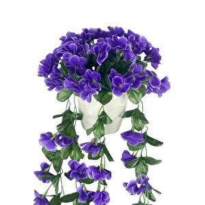 Yapay Çiçek Sarkan Mor Menekşe Krem Rengi Saksıda 4 Sarkan Dallı 70cm