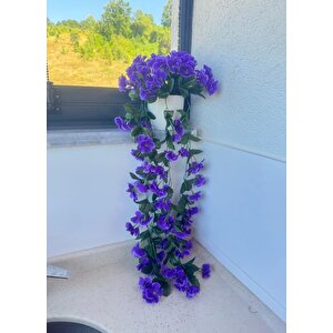 Yapay Çiçek Sarkan Mor Menekşe Krem Rengi Saksıda 4 Sarkan Dallı 70cm