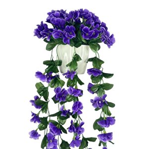 Yapay Çiçek Sarkan Mor Menekşe Krem Rengi Saksıda 4 Sarkan Dallı 70cm