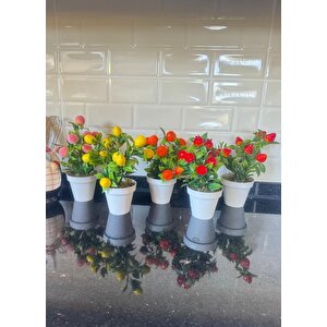 5li Set Yapay Çiçek Mini Saksıda Meyveler 20cm