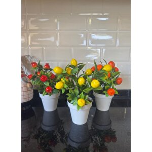 5li Set Yapay Çiçek Mini Saksıda Meyveler 20cm