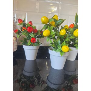 5li Set Yapay Çiçek Mini Saksıda Meyveler 20cm