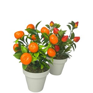 5li Set Yapay Çiçek Mini Saksıda Meyveler 20cm