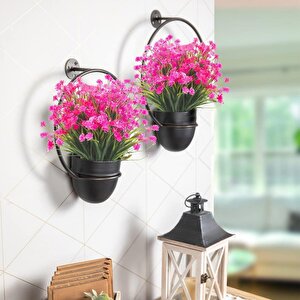6lı Set Yapay Çiçek Sazlı Lotus Pembe Renk 7 Dal Plastik  30cm